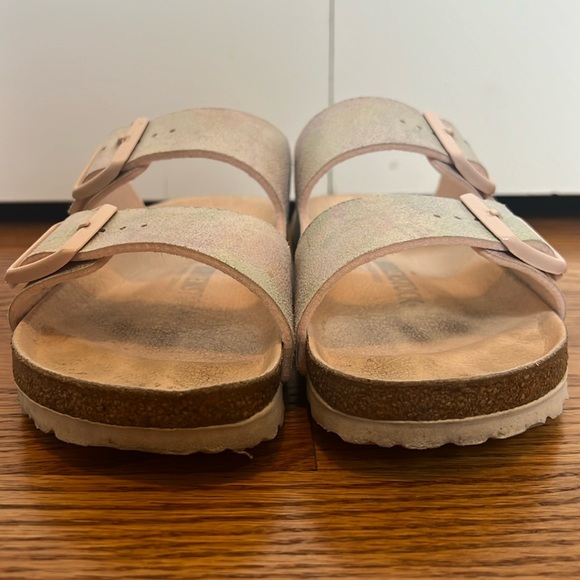 Birkenstock Arizona Vegan Iridescent Light Rose Microfiber Sandals - Picture 6 of 10